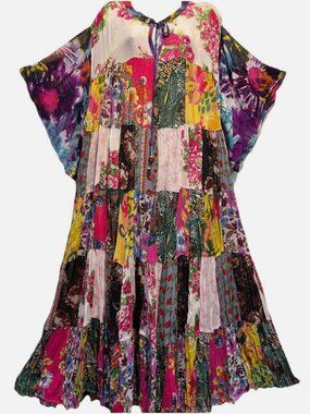 Nwt FUNKY STUFF floral hippie patch boho maxi sheer viscose DRESS 4X
